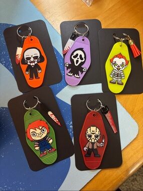 Horror Fandom Vibes Handcrafted motel keys chains: Pick 1